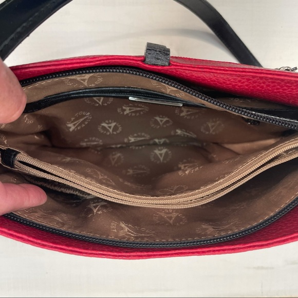 La Tour Eiffel Red Pebbled Leather Bag Vintage Paris - Picture 3 of 10